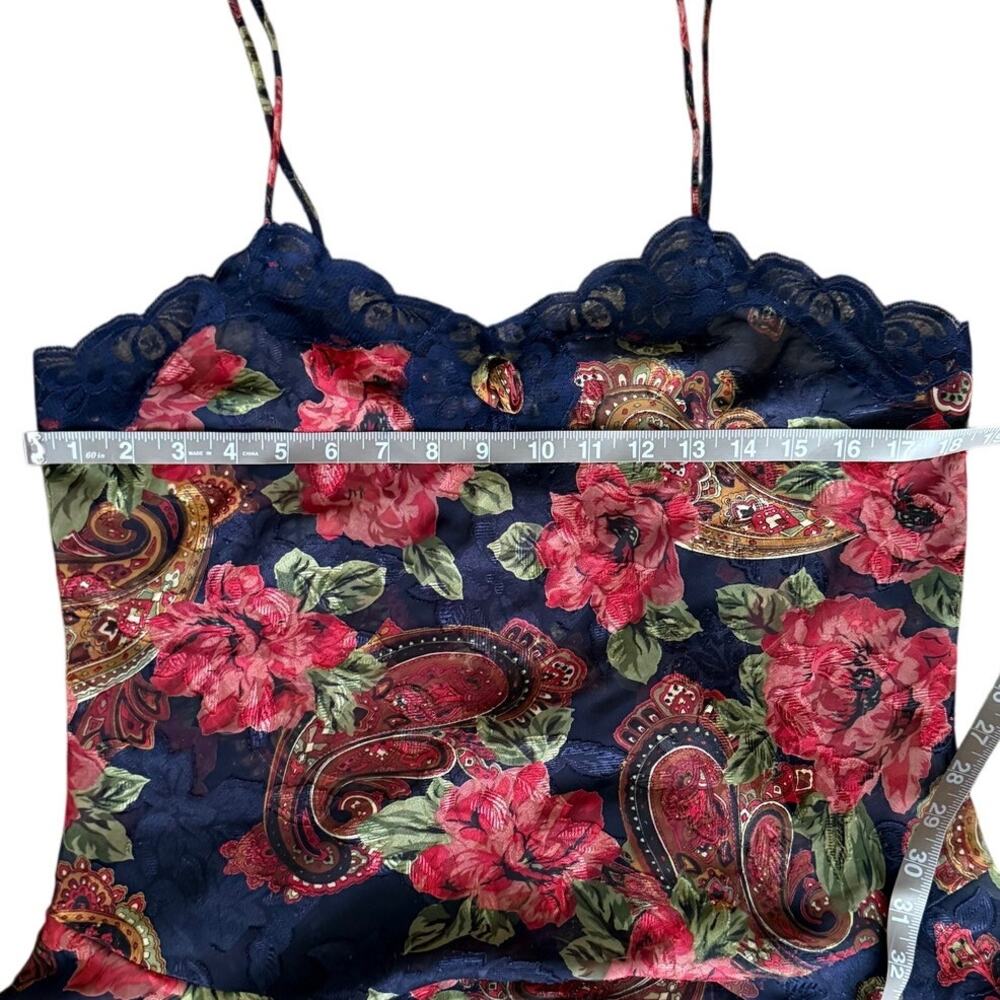 Vintage Victoria's Secret Gold Label Navy Blue Red Floral Paisley Slip Nightgown - Picture 6 of 9